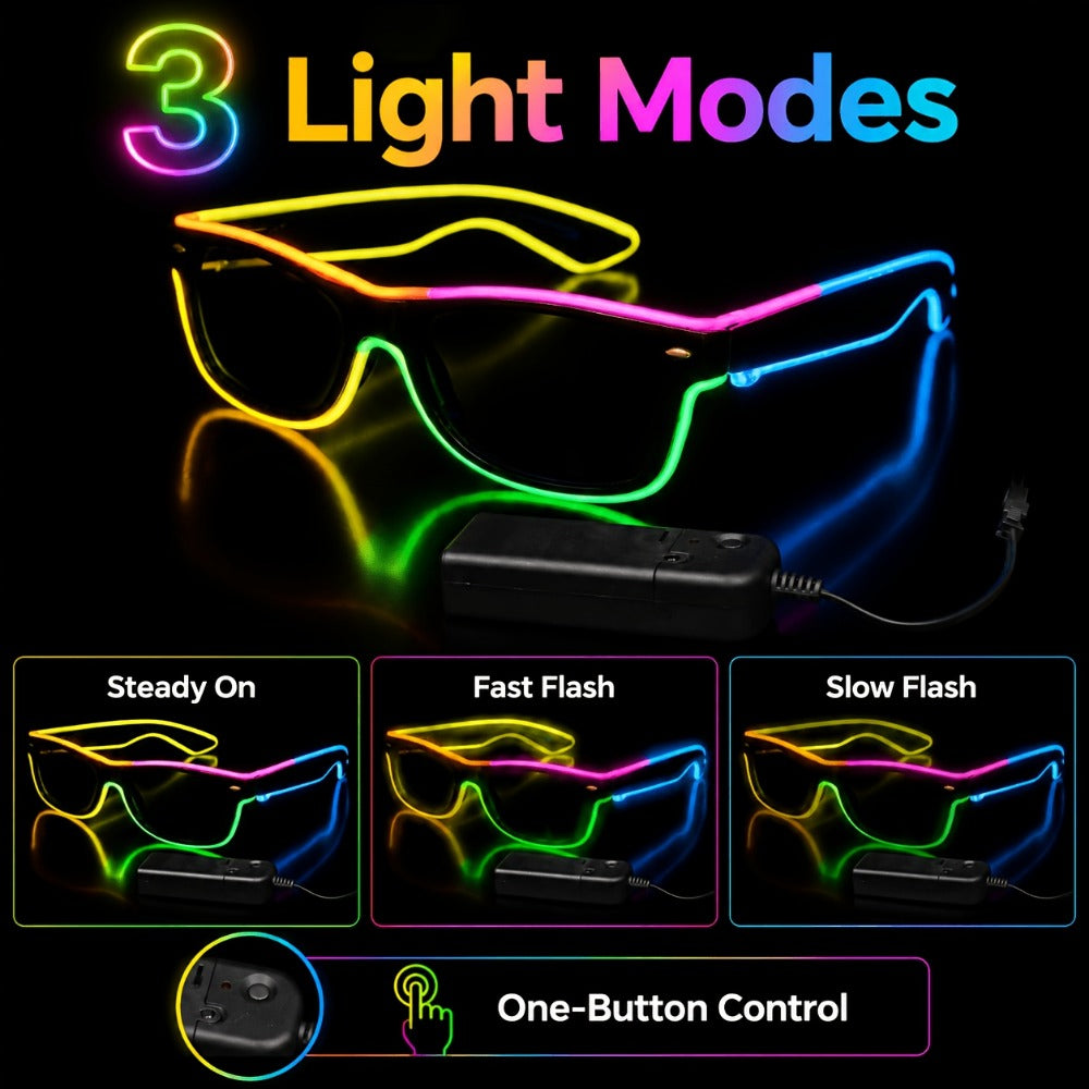 LED Light-Up Glasses, Adjustable EL Wire Eyewear for Festivals and Parties