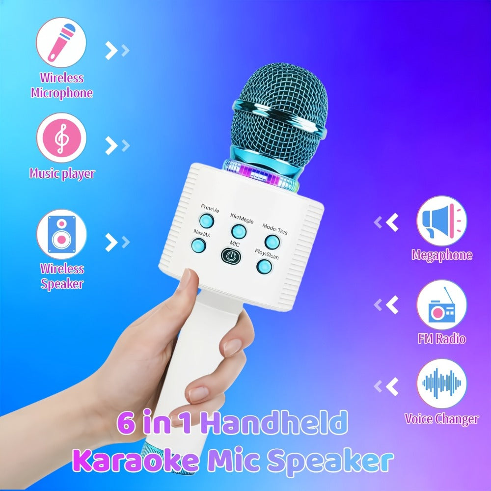 6-in-1 Wireless Karaoke Microphone Speaker with LED Lights and TWS