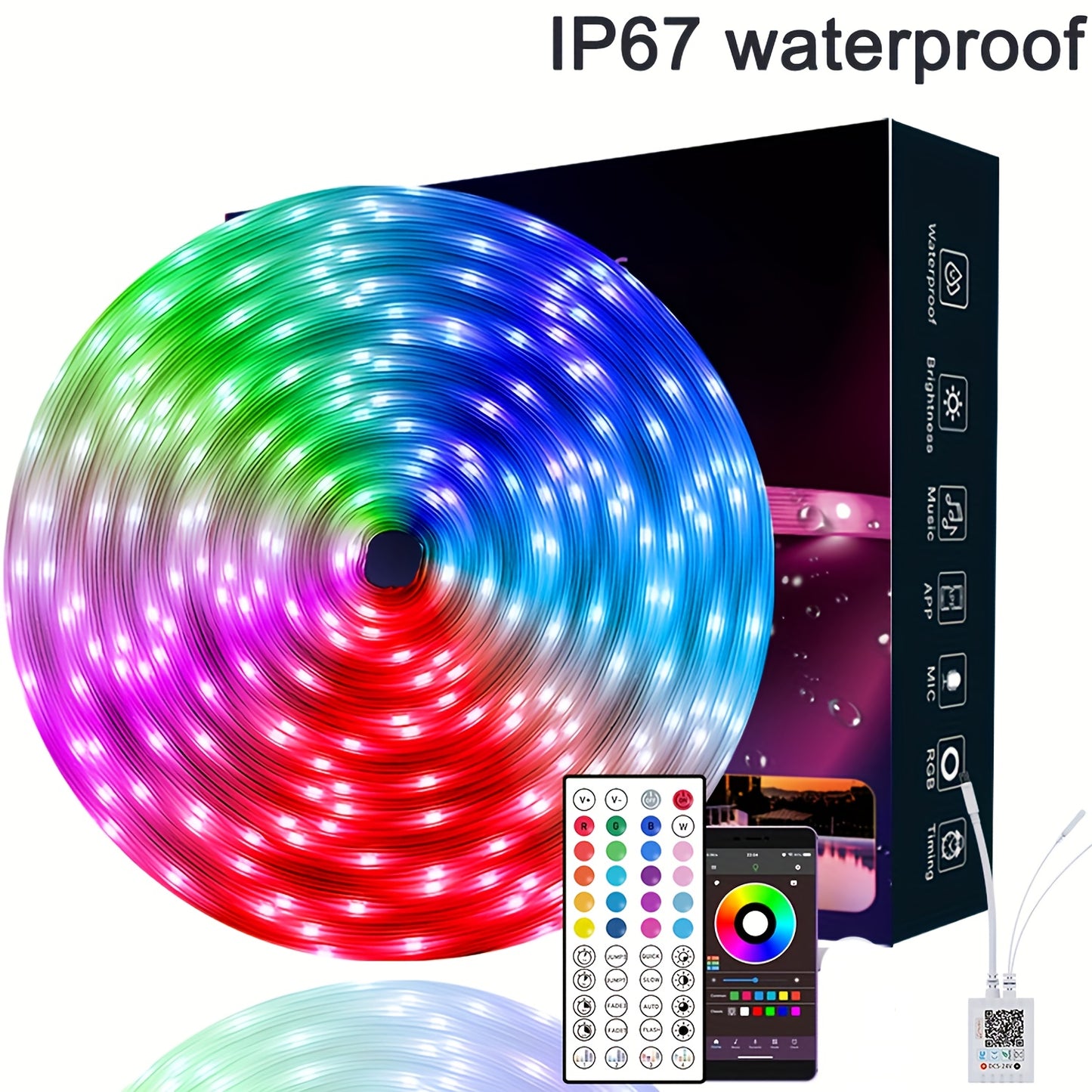 [Halloween Decor] 100ft Outdoor LED Strip Lights, Outside LED Light Strip with Remote And App Control, Exterior LED Rope Lights Music Syne RGB Strip Lights for House Party Wall Decor Halloween Decor