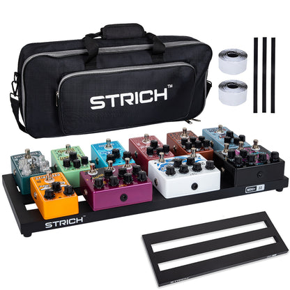 STRICH Guitar Pedal Board Made of Aluminum Alloy, Weighing Only 1.51 Pounds. This Lightweight Effect Pedalboard Measures 22 Inches by 8.66 Inches And Comes with a Carrying Bag, Model MINI+ 22