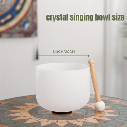 Quartz Crystal Singing Bowl, 8-Inch White Sound Bowl with Mallet