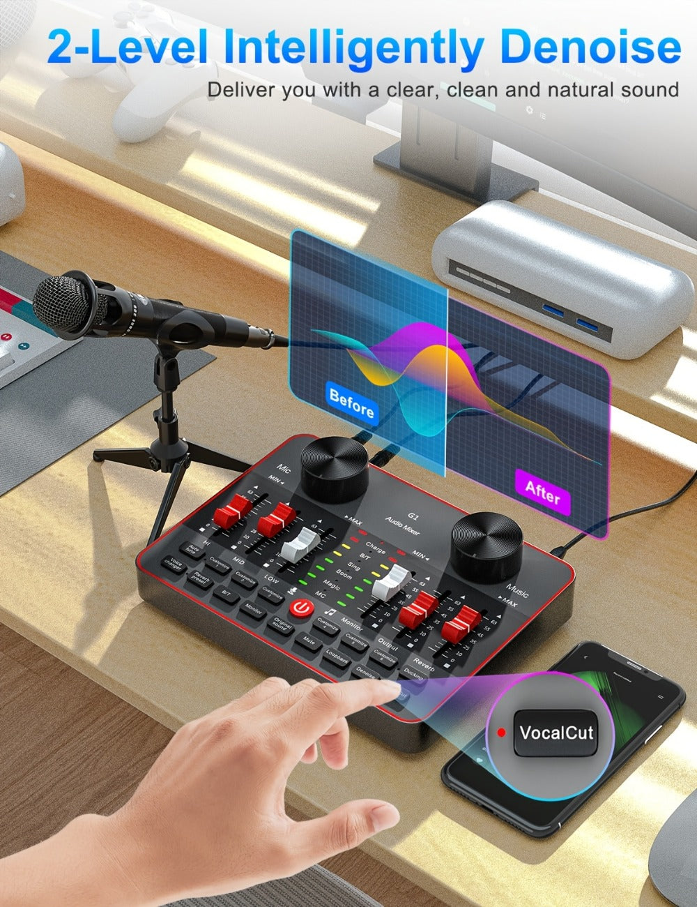USB Audio Interface, Adjustable, USB, Podcast, Equipment for Recording and Streaming