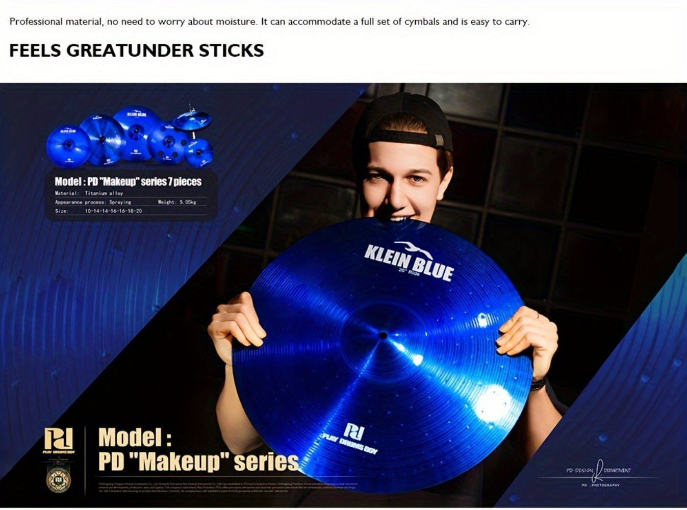 7-Piece Alloy Cymbal Set in Blue, Red or Black for Drum Practice
