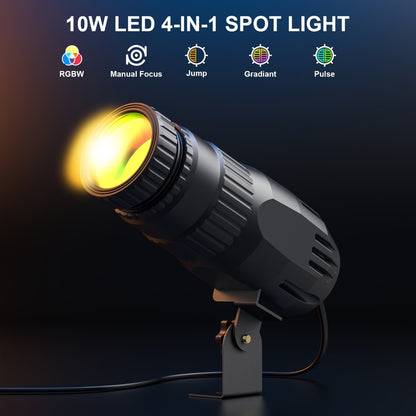 10W RGBW LED Pinspot Stage Light with Remote and Manual Focus