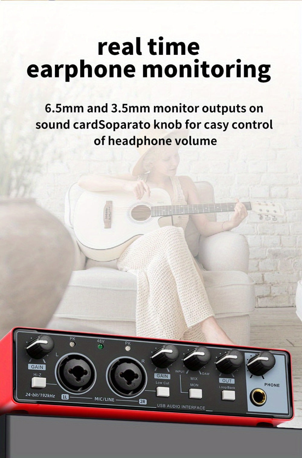 2-Channel USB Audio Interface, 24-Bit/192kHz with 48V Phantom Power