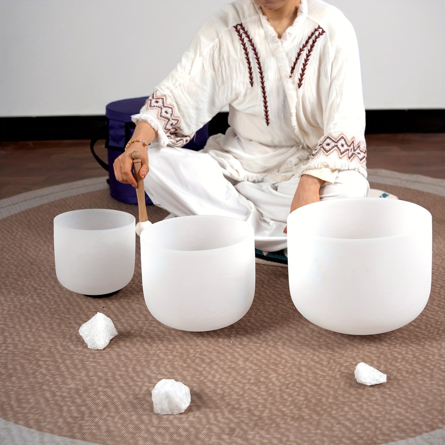 7-11Inch Quartz Crystal Singing Bowls Set of 3 Pure White for Mindfulness Meditation Yoga Sound Bowls with Case And Mallet
