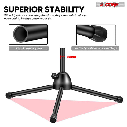 5 Core Microphone Stand Floor 2 Mic Clips Universal Height Adjustable 63" Dual Tripod Mic Stands w Telescoping Boom Arm Foldable Portable