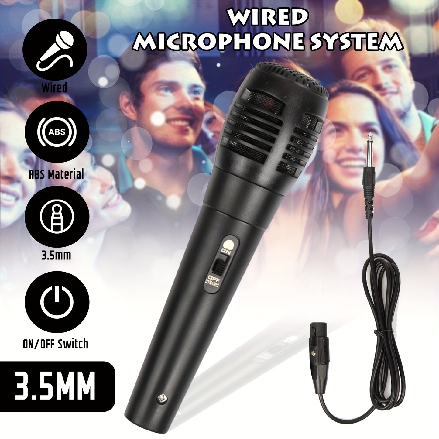 Handheld Wired Microphone for Karaoke, (Black) - 3.5mm Wired Universal Vocal Microphone, ON/Off Switch, Ideally Suited for Speakers, Karaoke Singing Machine