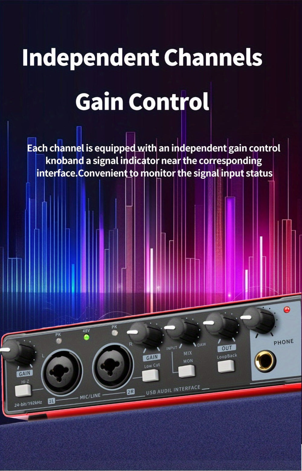 2-Channel USB Audio Interface, 24-Bit/192kHz with 48V Phantom Power