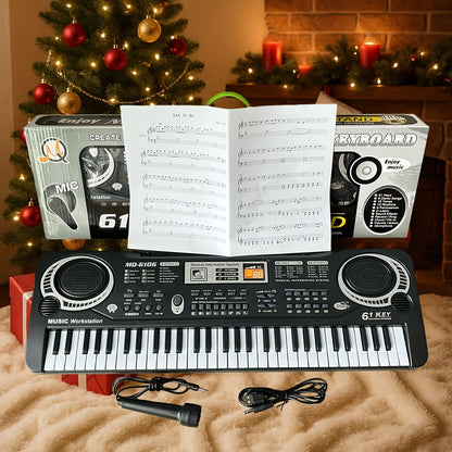 61-Key Electronic Piano Keyboard Set with Built-In Mic And Printed Music Sheets | USB Power | Complete Beginner Kit for Home Use | Ideal Birthday Gift