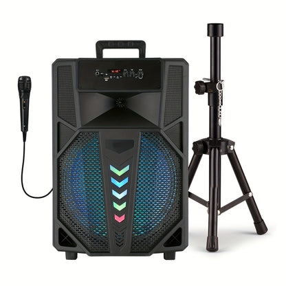 10000W Portable Wireless PA Speaker System - with Single 15 Inch Subwoofer, Outdoor Karaoke Machine W/ Microphone And Stand, DJ Lights, Support for USB/TF/AUX/FM/TWS, Rolling Wheels, for Party And Church