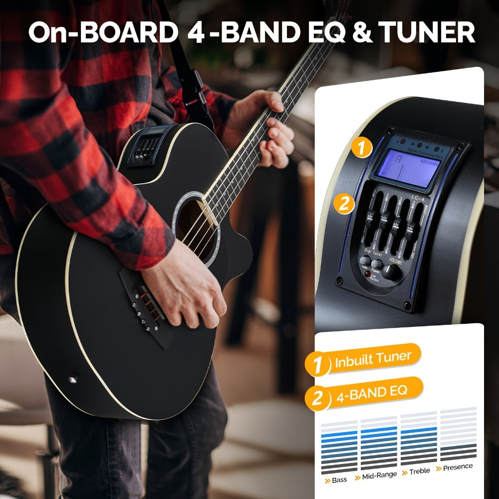 Acoustic Guitar, Black with AMP, Full Size, GLARRY, 44.5In, Full for Lessons and Practice