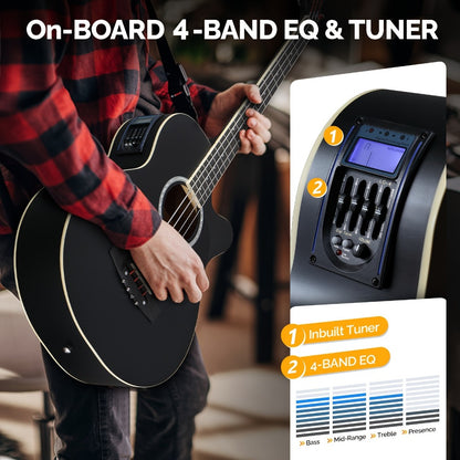 Acoustic Guitar, Black with AMP, Full Size, GLARRY, 44.5In, Full for Lessons and Practice