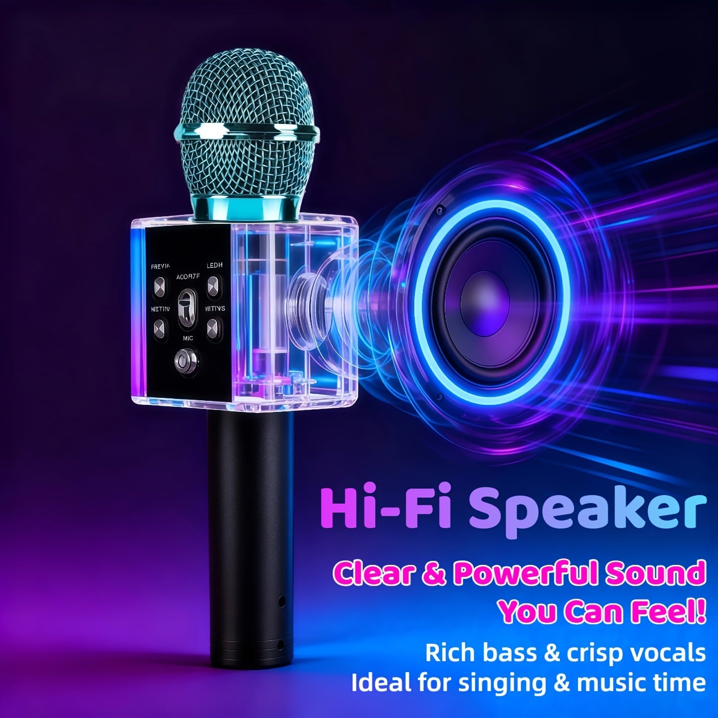 Limited Time Deal: $10, Limited to 50 Units. Wireless Karaoke Microphone - Fun Voice Changer Mic with LED Lights, Portable Speaker & Home Karaoke Machine for Singing, Summer Parties, Outdoor Fun, Car & Camping - Powerful Stereo Sound, Birthday Gift