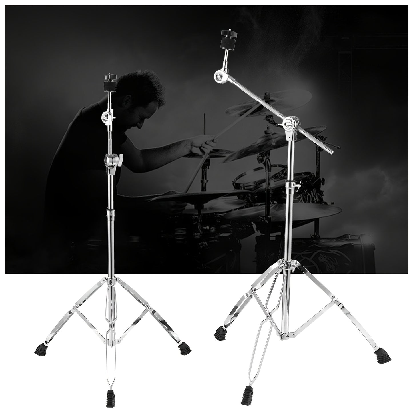 Tambourine Stand Upright And Boom Tambourine Stand Dual Legs with Adjustable Height And Angle, Drum Set Tambourine Stand Heavy Duty Boom/Upright Combo with Rubber Feet for 14-20 Inch Tambourines