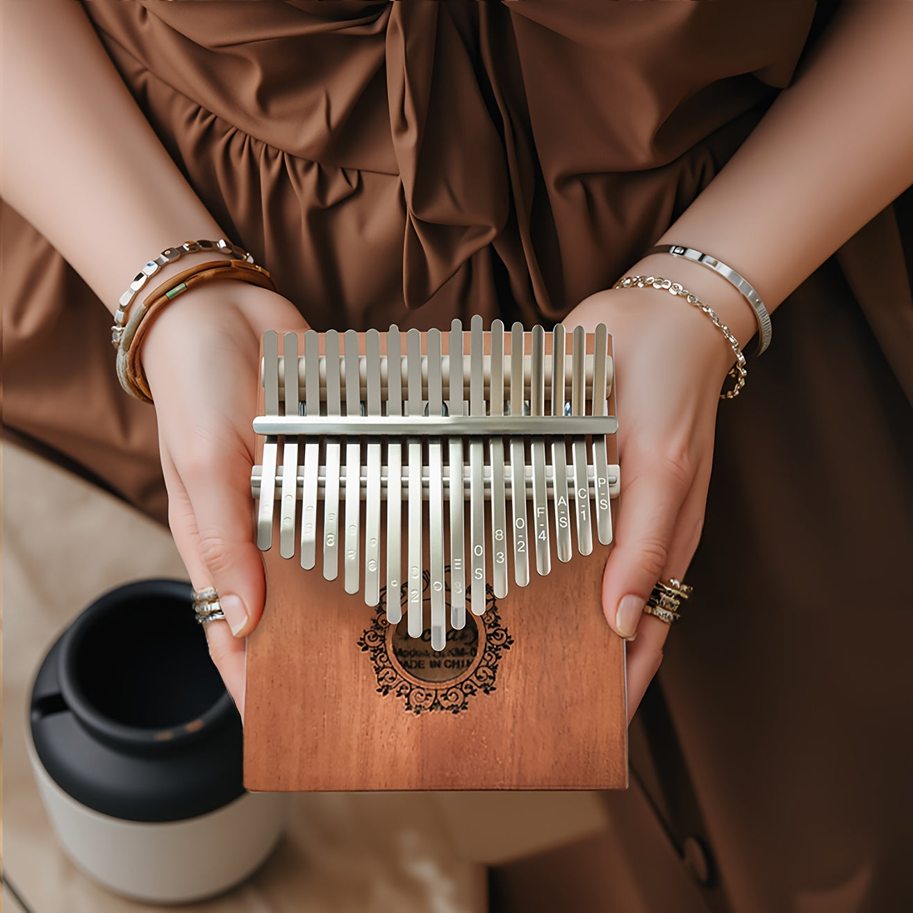 Portable 17 Key Thumb Piano, Finger Piano, Vintage Style Finger Piano With Learning Guide And Tuning Stick For Beginners