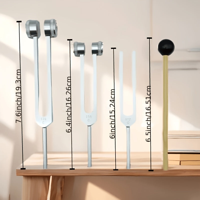 Chakra Healing Tuning Fork Set - (128Hz, 256Hz, 512Hz) Aluminum Alloy Neural Tuner - Suitable for Sound, Instrument, Vibration, Including Accessories And Velvet Bag, Item Weight, Silvery
