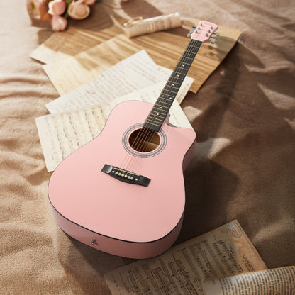 Acoustic Guitar, Black, Full Size, 41-inch, Basswood, Cutaway for Lessons and Practice