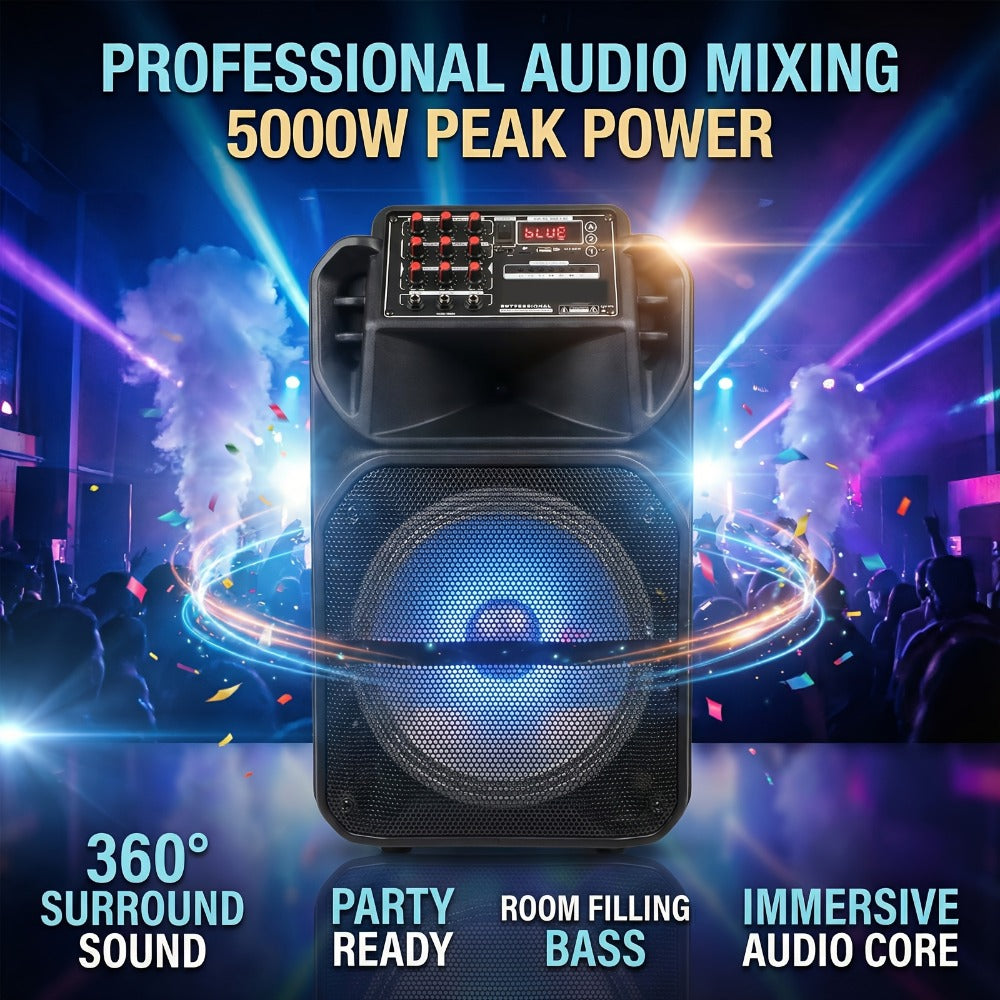 Portable PA Speaker, Wireless, Portable, 5000W, Subwoofer for Parties and Karaoke