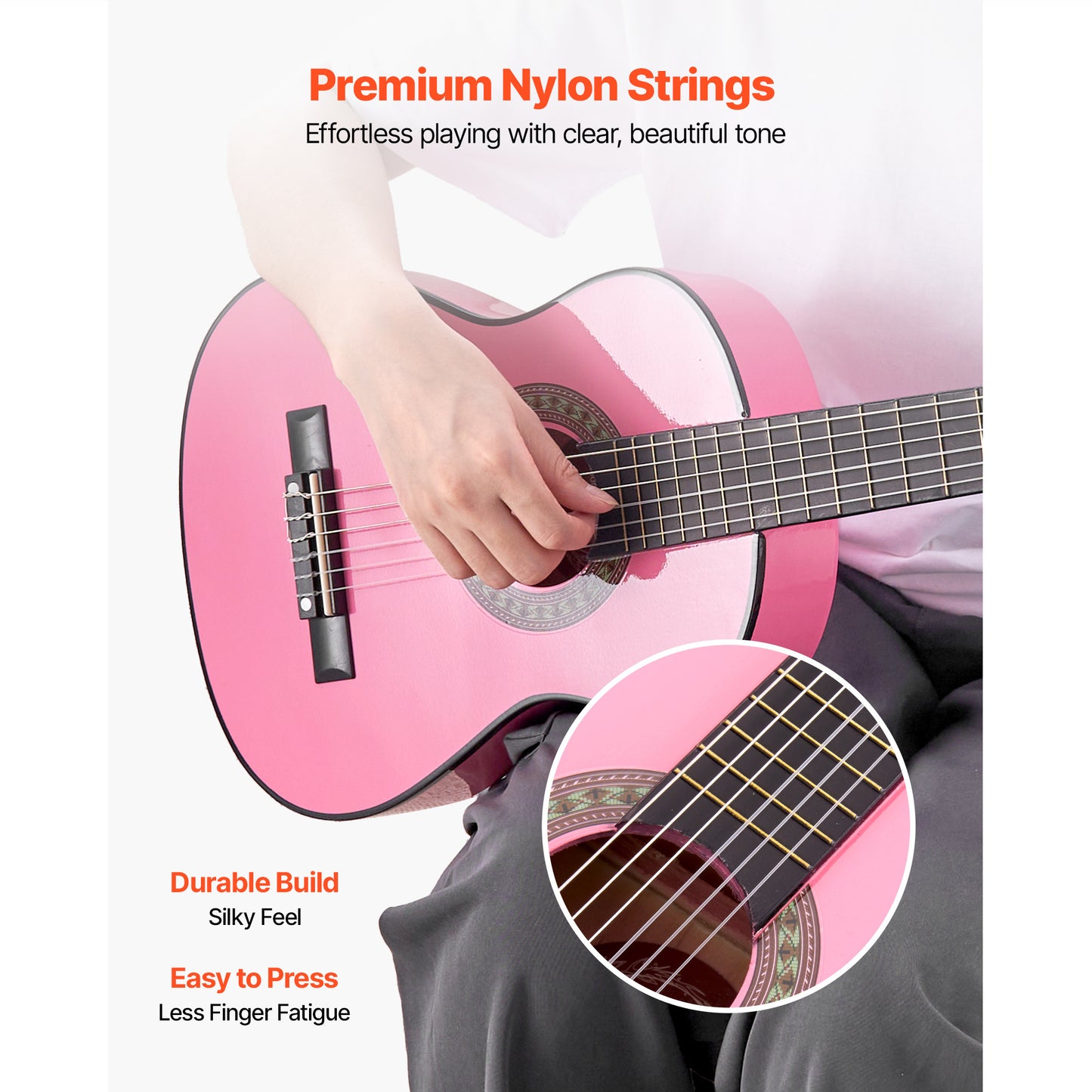 VEVOR Classical Guitar 30 in Guitar Beginner Starter Kit Nylon Strings Sunburst Sunrise Color/Black/Natural Color/Pink