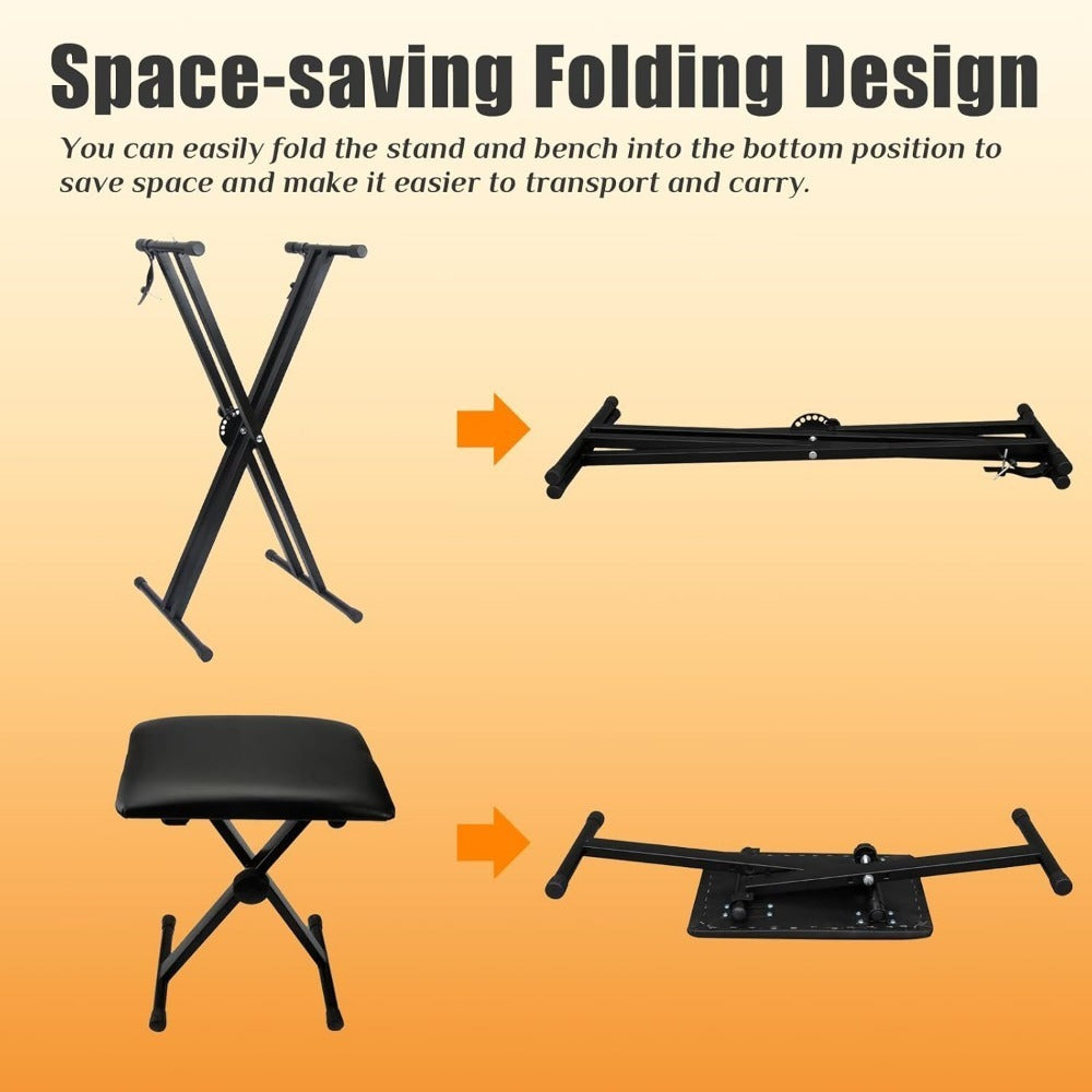 X-Style Keyboard Stand and Bench Set for 49, 61, 76 and 88-Key Pianos