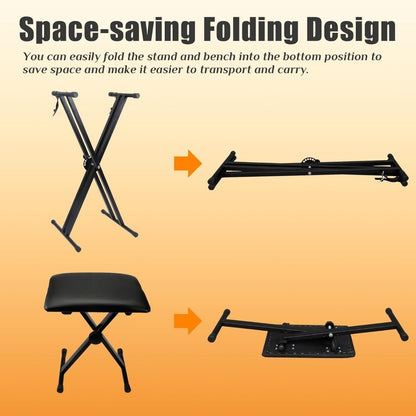 X-Style Keyboard Stand and Bench Set for 49, 61, 76 and 88-Key Pianos