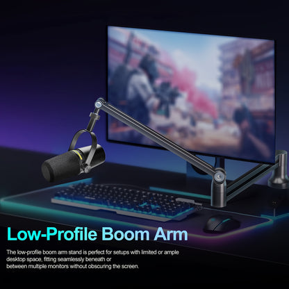 Boom Arm, 360° Rotatable Low Profile Microphone Stand, 4-Use Foldable Mic Arm Holds Up To 3.3lbs, With 3/8'' To 5/8'' Screw Adapter For QuadCast Elago