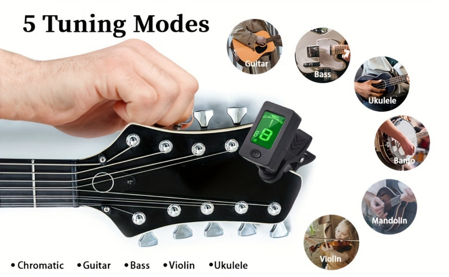 Chromatic Instrument Tuner, 9 Pcs Rosewood, Portable, Guitar, Accessories for Guitar