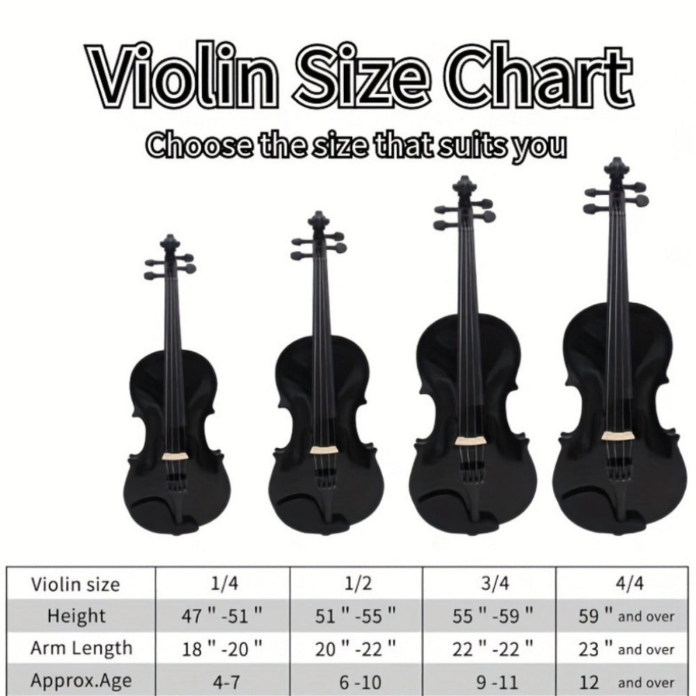 Full Size 4/4 Violin Kit, Black Beginner Violin with Hard Case and Bows