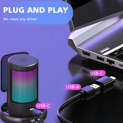 Recording Microphone, USB, RGB, USB-C, Computers, Ideal for Recording and Streaming