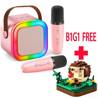 (B1G1 Free)Portable Karaoke Machine With 2 Wireless Mics, Wireless Speaker With RGB Lights For Adults, Mini Karaoke Speaker For Outdoor Camping, Parties, Home KTV, Pink
