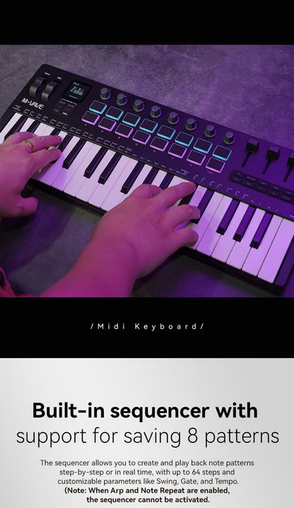 MIDI Keyboard Controller, Pure Black, Wireless, M-VAVE, SMK37PRO, Professional for Music