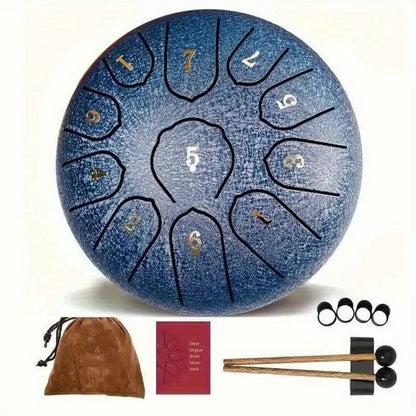 Steel Tongue Drum, 6-Inch 11-Tone Set with Tote, Mallets and Finger Cots
