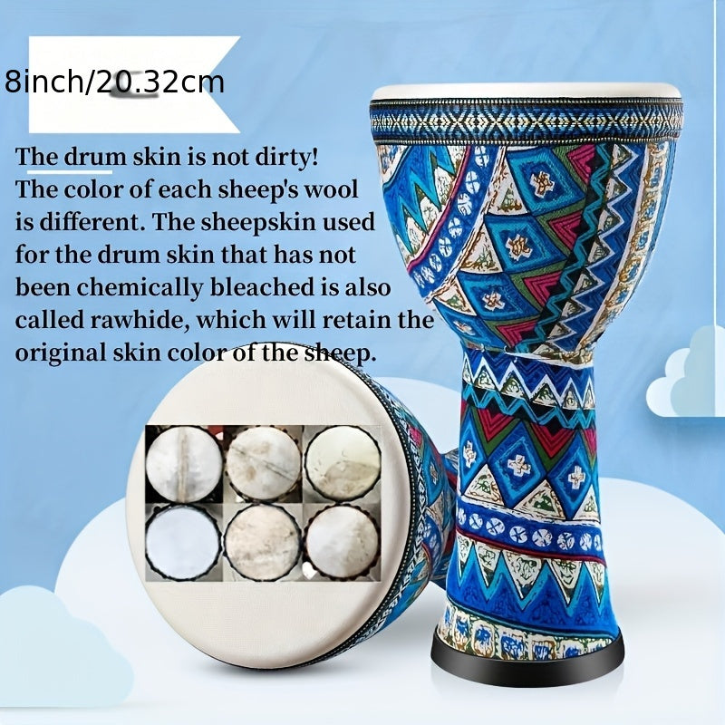 Handmade Campfire 8-inch Traditional African Jambe Hand Drum - Beginner's Goat Skin Hand Drum, Percussion Instrument, Suitable for Party Gatherings, Birthday Gifts
