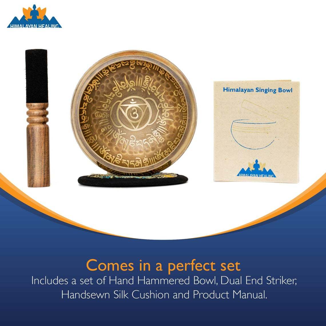 Tibetan Singing Bowl Set 4 inch with Holy Mantra and Sacred Third Eye Symbol from Nepal~ Antique design suitable for Yoga, Meditation, Sound Healing & Chakra Balancing~