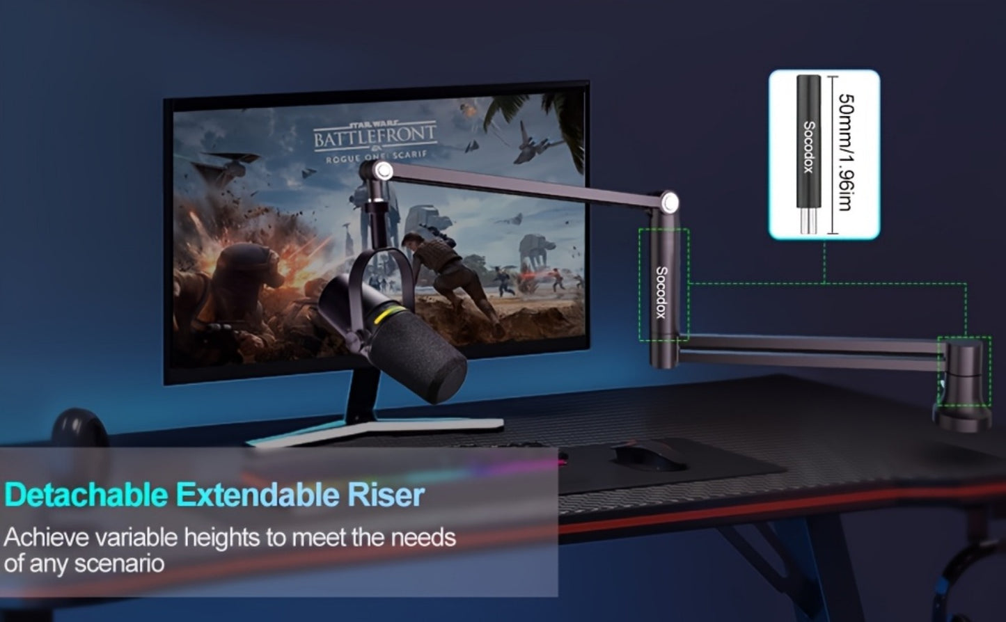 Low-Profile Microphone Boom Arm, 360-Degree Foldable Desk Mount Stand