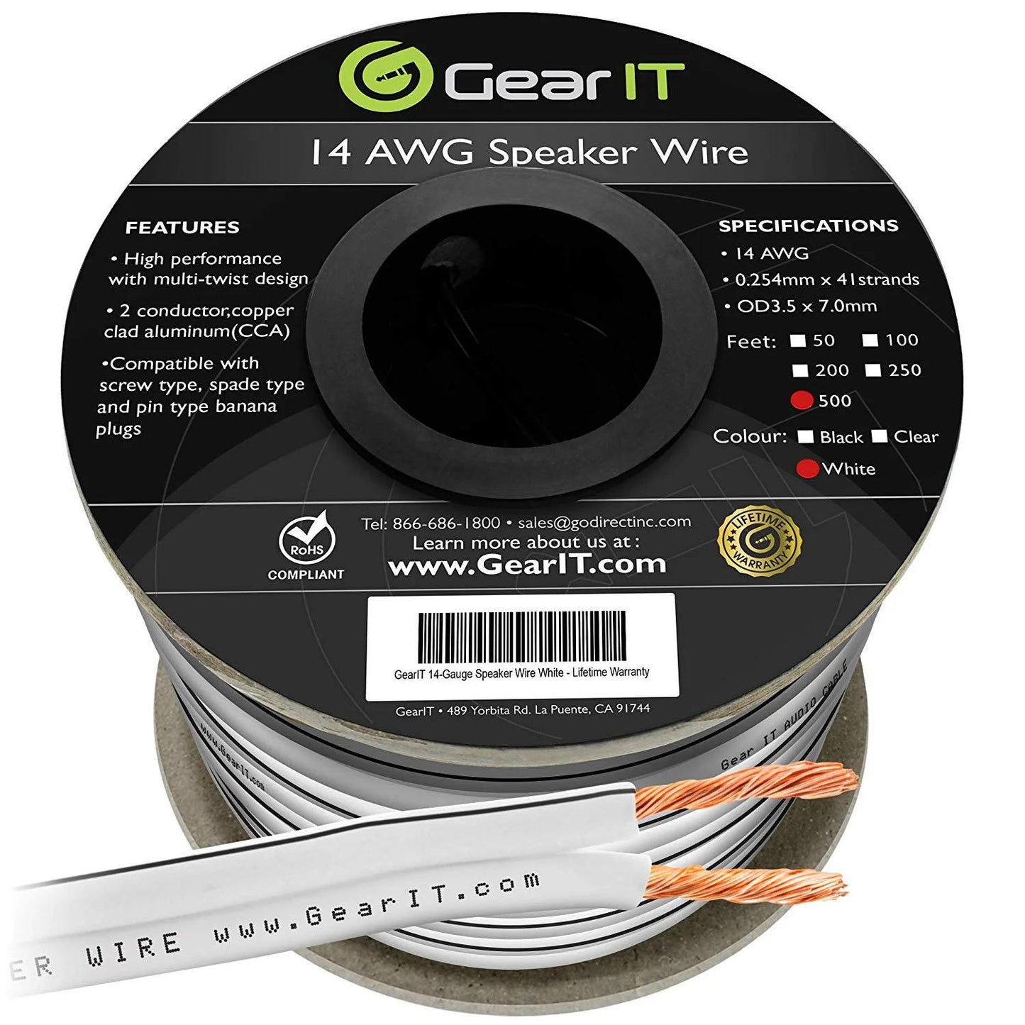 GEARit 14 Gauge Speaker Wire CCA - Copper Clad Aluminum - Home Theater, Car Speakers & More