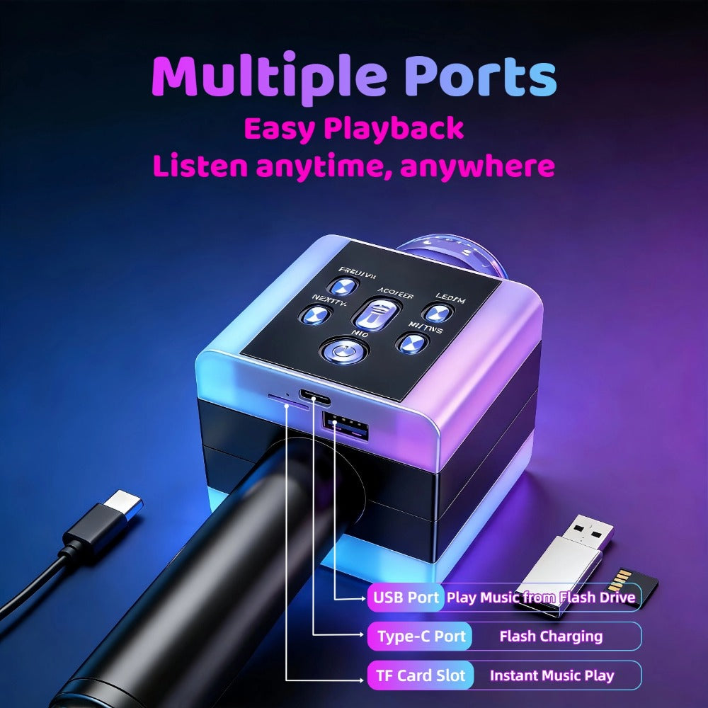6-in-1 Wireless Karaoke Microphone Speaker with LED Lights and TWS