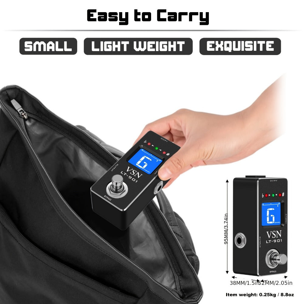 Chromatic Instrument Tuner, Tuner Pedal, True Bypass, Pedal for Guitar and Bass Tuning