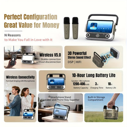 Portable PA Speaker, White, Wireless, USB-C, Karaoke, Machine for Parties and Karaoke