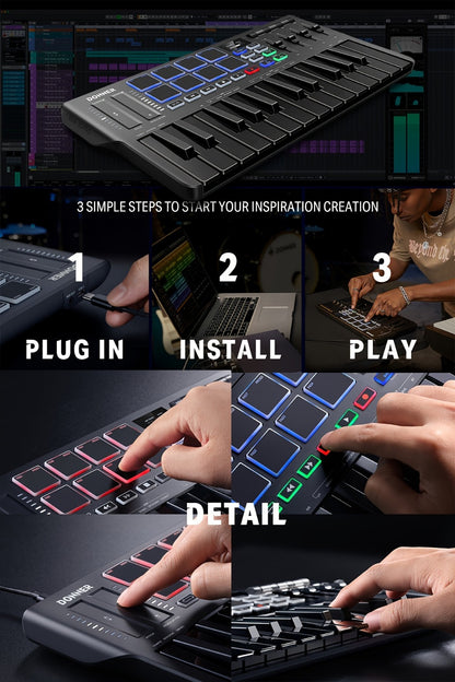 MIDI Keyboard Controller, USB-C, USB, Donner, DMK25, Pro for Music Production