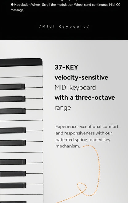 MIDI Keyboard Controller, Pure Black, Wireless, M-VAVE, SMK37PRO, Professional for Music
