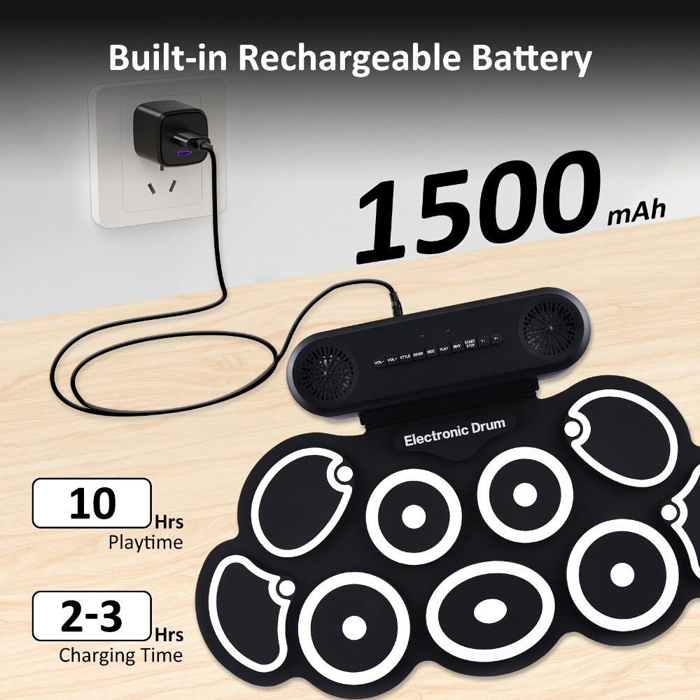 Electronic Drum Kit, Portable, Set, 9-Pads, Roll-Up for Electronic Drum Practice