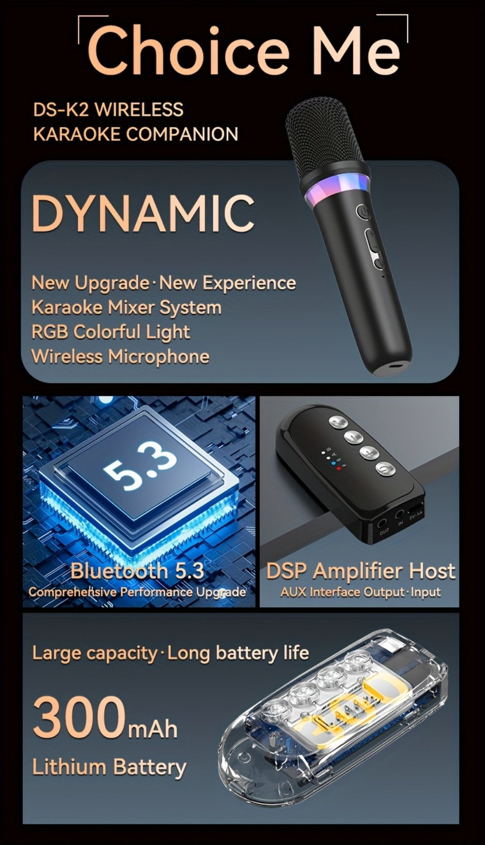 Portable Karaoke System, Stereo, RGB, Wireless, VAORLO, DS-K2, Machine for Parties