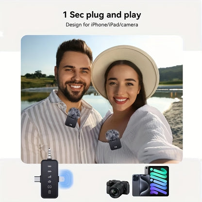 Wireless Lavalier Microphone 3 in 1 for Iphone/Android/Camera, 328Ft Range, 18 Hours Battery Life, Compact Microphone for Recording Interviews And Vlogs on Smartphones