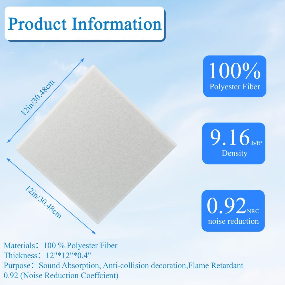 Self-Adhesive Acoustic Wall Panels, 12-Inch Sound Treatment Tiles
