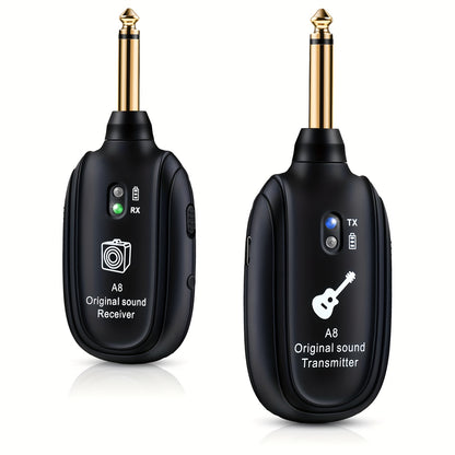A8 Wireless Guitar System Built-In Rechargeable Transmitter And Receiver, Stereo Audio, Hand Control, USB Charging for Electric Guitar, Bass, Violin - Compatible with Amplifiers, Wireless Guitar Transmitter