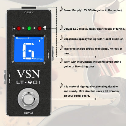 Chromatic Instrument Tuner, Tuner Pedal, True Bypass, Pedal for Guitar and Bass Tuning