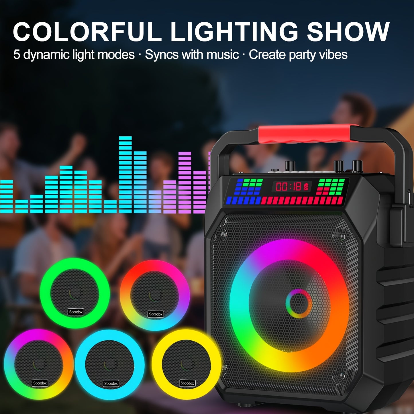 Portable Karaoke System Featuring a Wireless Speaker And Two Microphones, Suitable for Both Adults And Children. It Includes Lights And an Autotune DSP Chip, And Supports TWS, TF Card, USB, AUX, And Live Functions, Making It Perfect for Home Parties