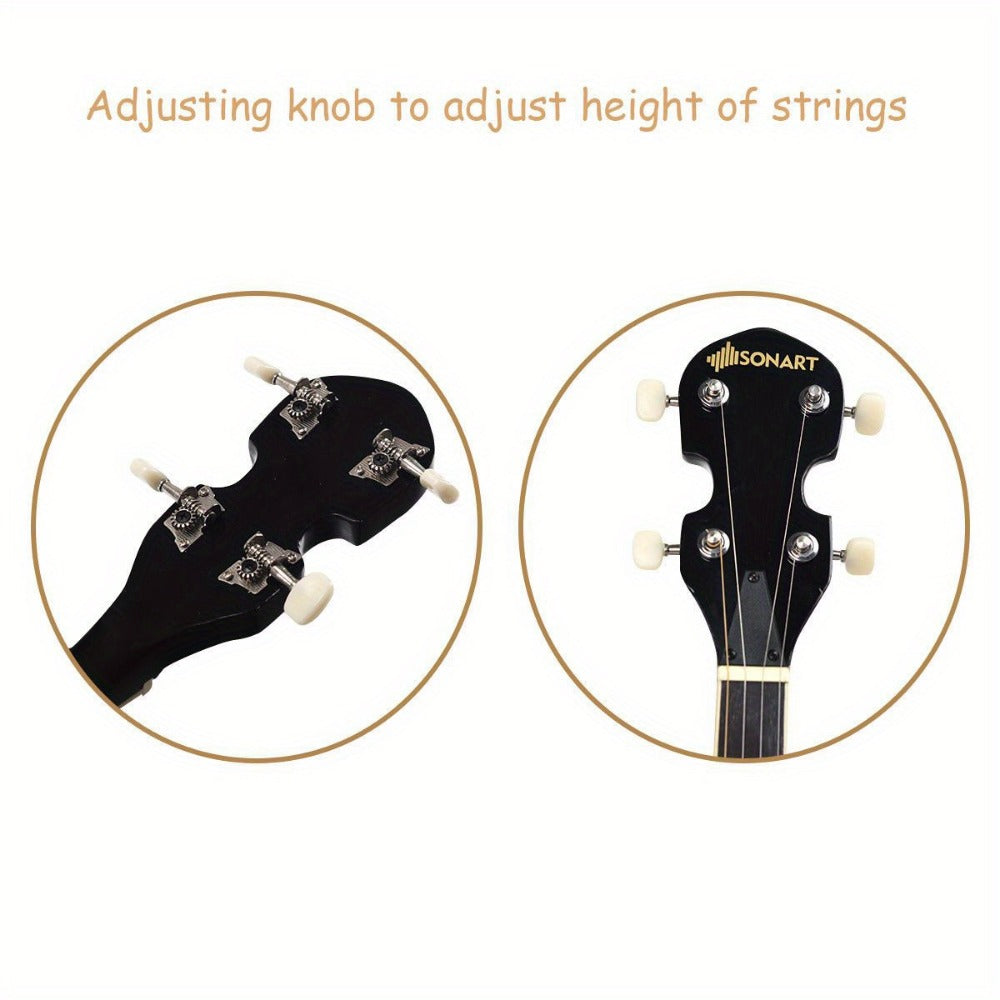 5-String Closed-Back Banjo, 24-Bracket Beginner Instrument with Case